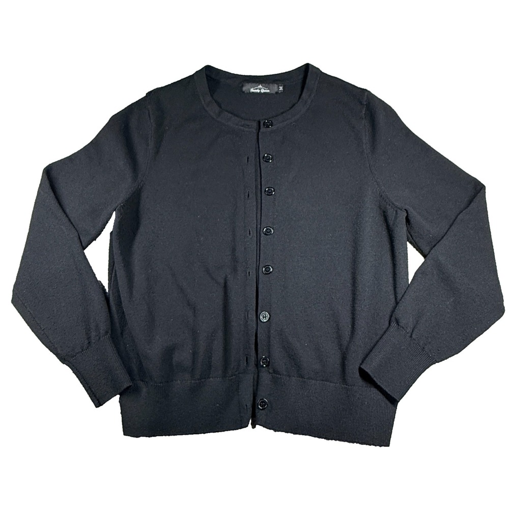 Trendy‎ Queen Black Cardigan Womens Medium Button Front Y2K Fitted Basic Sweater